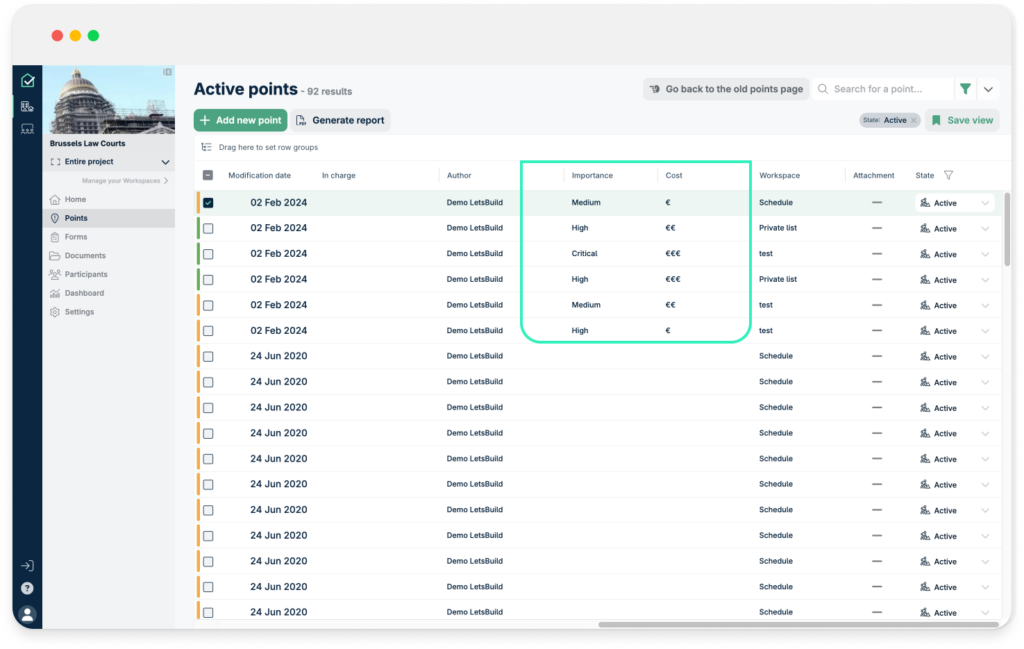 Point columns in LB Aproplan 2.0