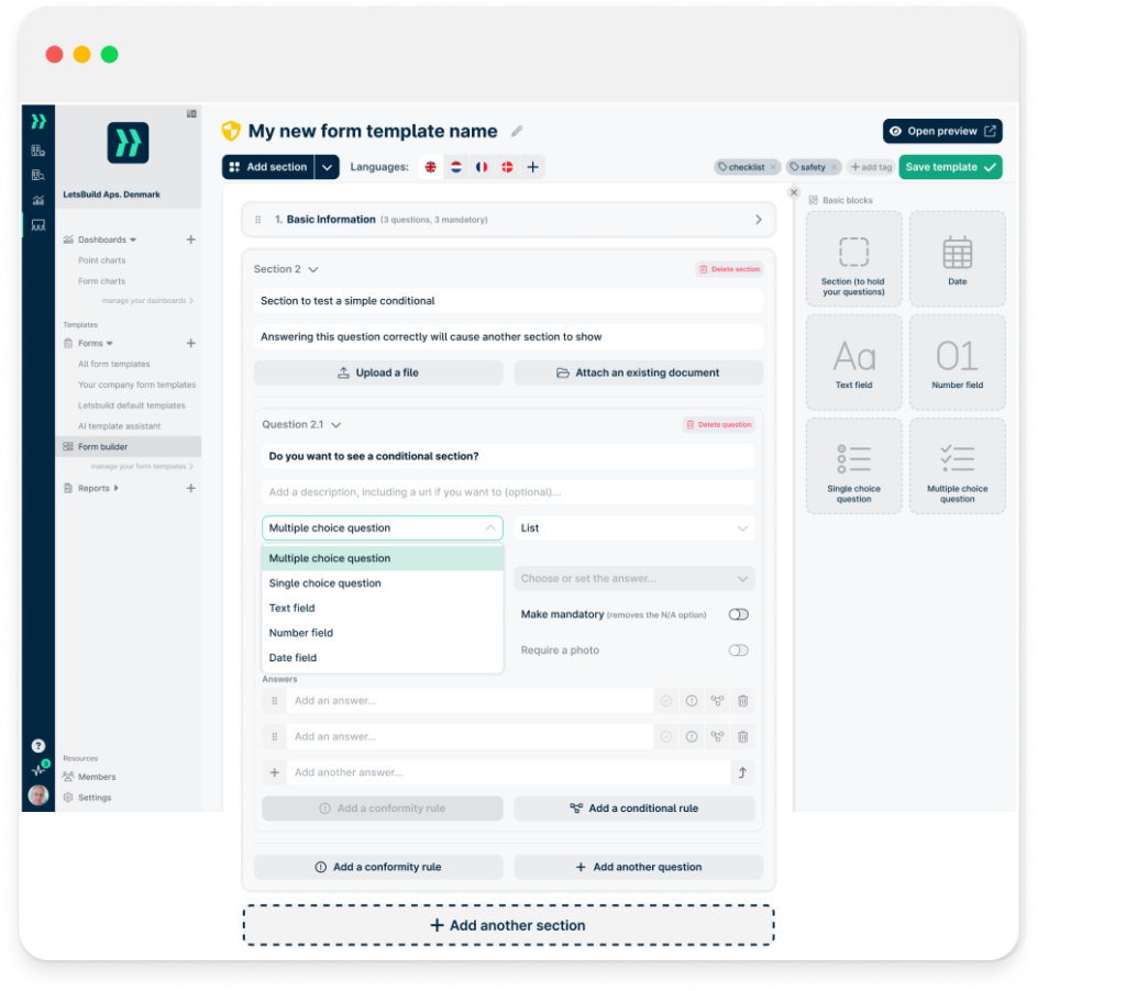 New form template builder LB Aproplan